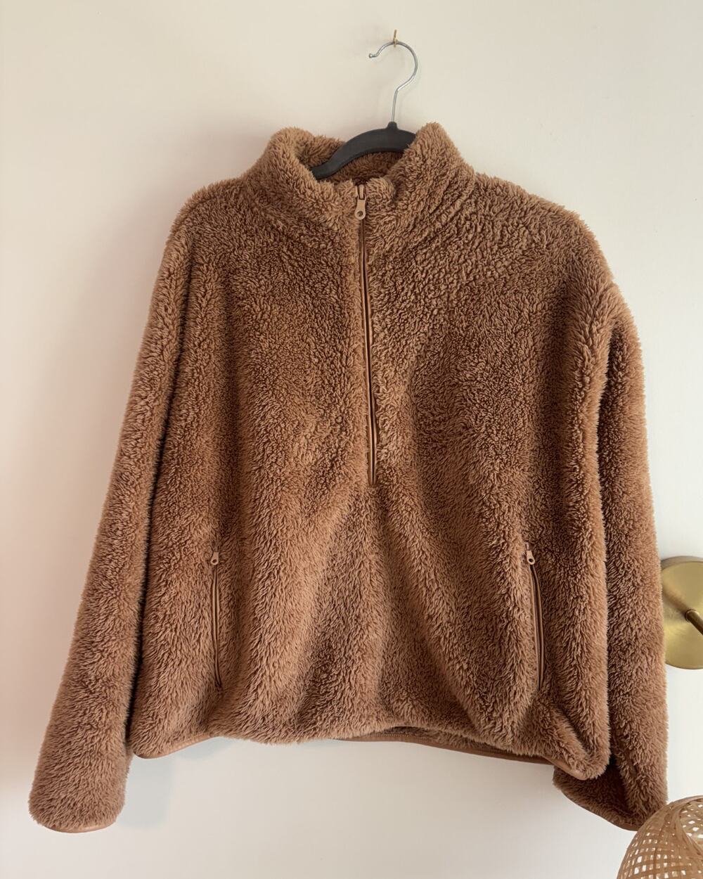 OFFLINE by Aerie Sherpa Teddy Quarter Zip Pullover Brown Camel Fleece